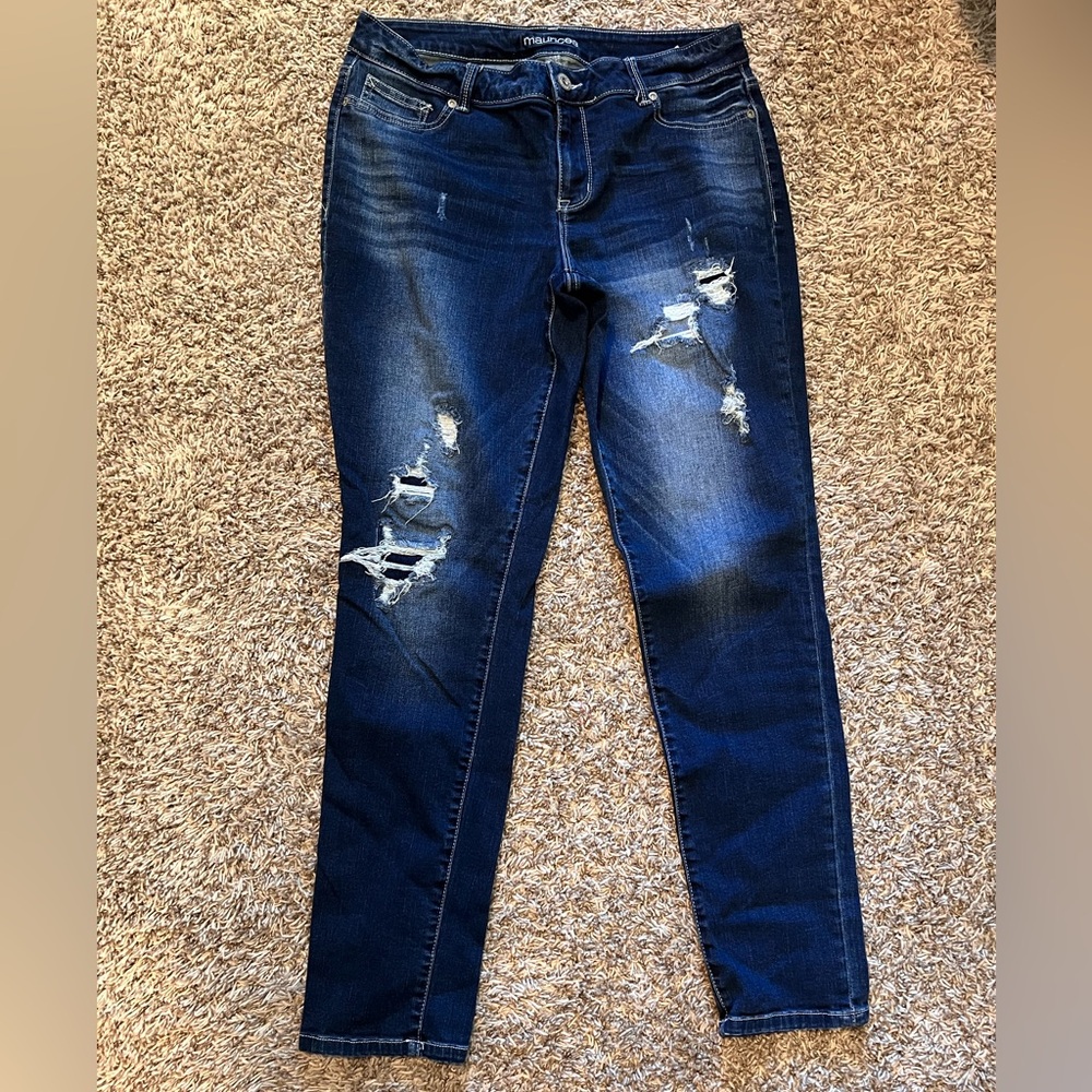 Maurices Dark Blue Distressed Skinny Jeans